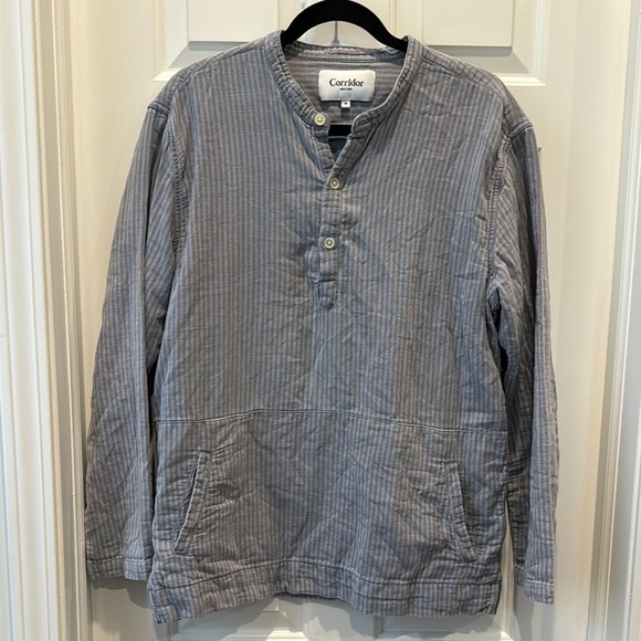 Corridor NYC Other - Corridor NYC Henley Gray blue Striped Long Sleeve Shirt 100% cotton size medium